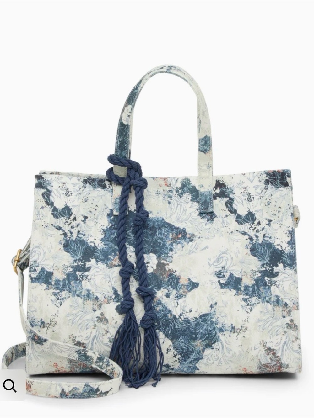✨💎NWT💎✨VINCE CAMUTO Canvas Denim Floral Print 2 way Tote Bag with Navy Tassel - Picture 8 of 9